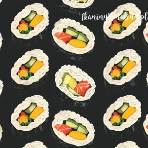 TKANINA WODOODPORNA OXFORD Wzory orientalne, Sushi na ciemnym tle [6-8] 