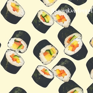TKANINA WODOODPORNA OXFORD Wzory orientalne, Sushi na jasnym tle [6-8]
