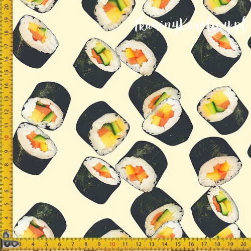 SOFTSHELL WODOODPORNY Wzory orientalne, Sushi na jasnym tle
