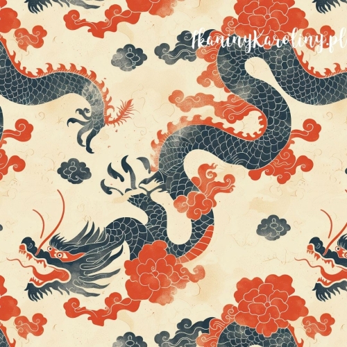 SOFTSHELL WODOODPORNY Wzory orientalne - Chiński smok w chmurach