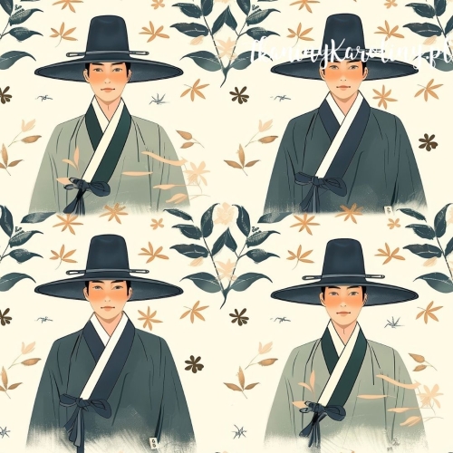 SOFTSHELL WODOODPORNY Wzory orientalne, Mężczyźni w koreańskich kapeluszach "gat"