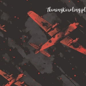 WELUR TAPICERSKI Wojskowy - czerwone samoloty na nocnym niebie [6-8]