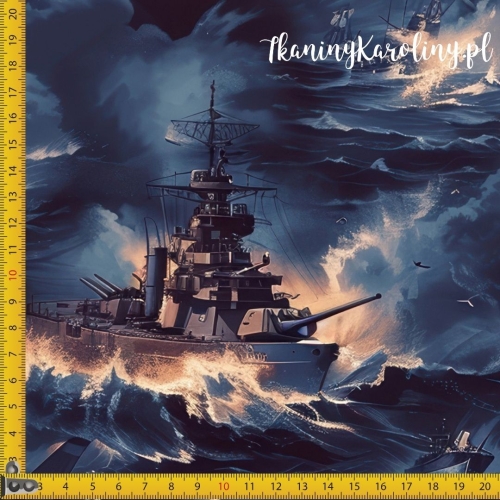 WELUR TAPICERSKI Wojskowy - okręt na wzburzonym morzu nocą