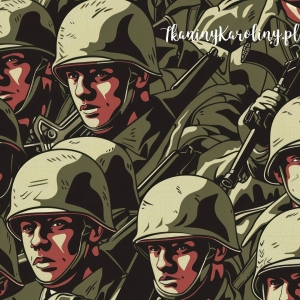 SOFTSHELL WODOODPORNY Wojskowy - żołnierze w hełmach, tłumnie na zielonym tle [6-8] 