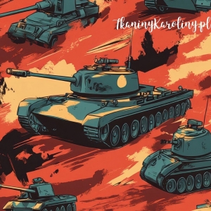 SOFTSHELL WODOODPORNY Wojskowy, Czołgi w intensywnej czerwieni/pomarańczu [6-8]
