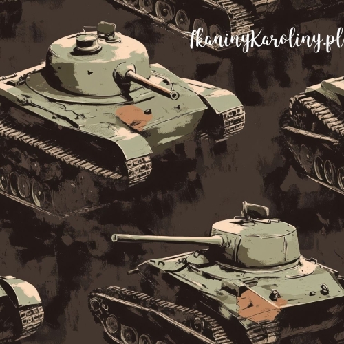 WELUR TAPICERSKI Wojskowy, Zielone czołgi na ciemnym tle