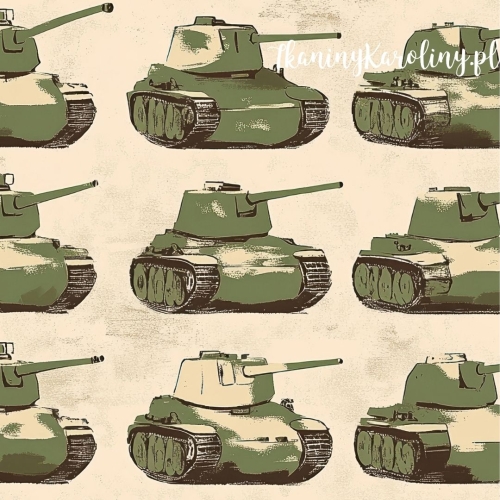 SOFTSHELL WODOODPORNY Wojskowy, czołgi zielone na jasnym tle
