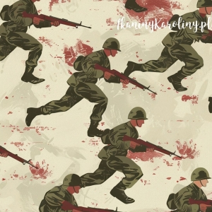 WELUR TAPICERSKI Wojskowy - żołnierze z brązowymi karabinami, czerwone rozpryski [6-8]