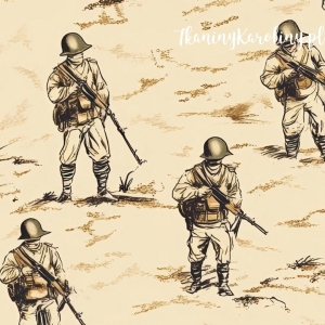 TKANINA WODOODPORNA OXFORD Wojskowy - żołnierze z karabinami maszerujący po pustyni [6-8]