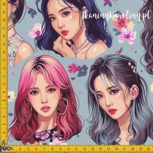 SOFTSHELL WODOODPORNY K-POP Dziewczyny, portrety w kwiatach ciemniejszym tle