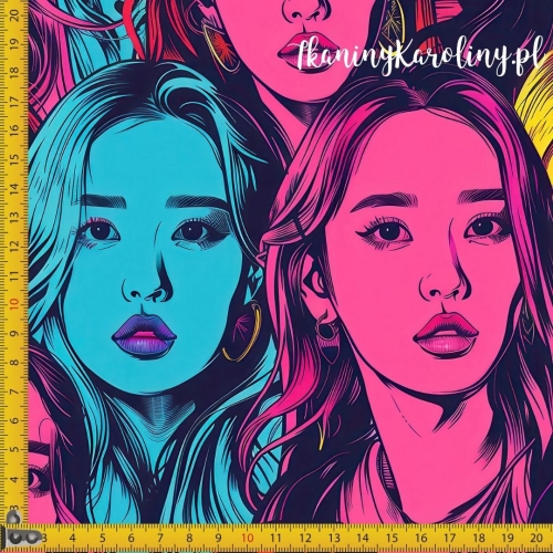 WELUR TAPICERSKI K-POP Dziewczyny - różowe, żółte, niebieskie twarze