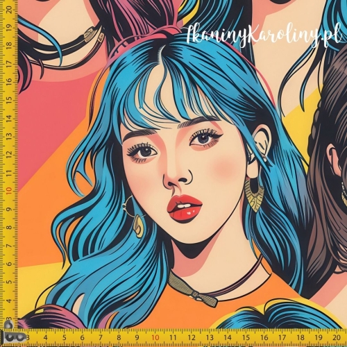 WELUR TAPICERSKI K-POP Dziewczyny - niebieskie, brązowe, różowe włosy na ciepłych barwach