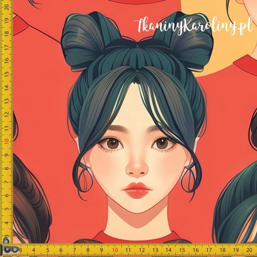 WELUR TAPICERSKI K-POP Dziewczyny w w koczkach na żółto-pomarańczowym tle