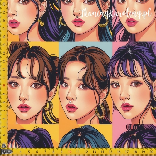 SOFTSHELL WODOODPORNY K-POP Dziewczyny na różnych kolorowych tłach w rzędach