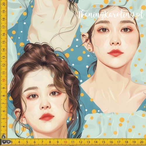 TKANINA WODOODPORNA OXFORD K-POP Dziewczyny w czepkach w kropki