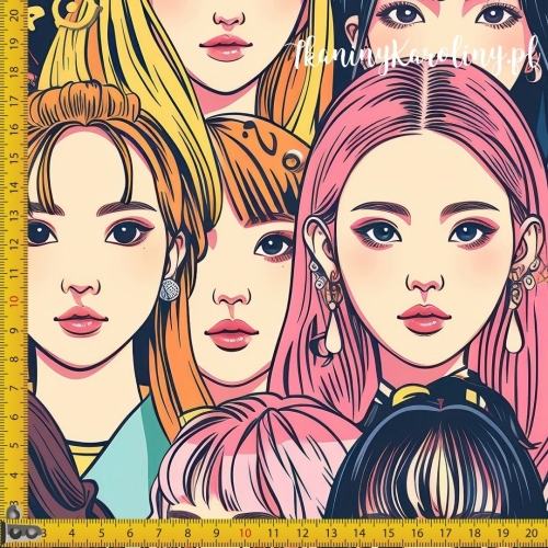 WELUR TAPICERSKI K-POP Dziewczyny, twarze - wielokolorowe fryzury w tłumie