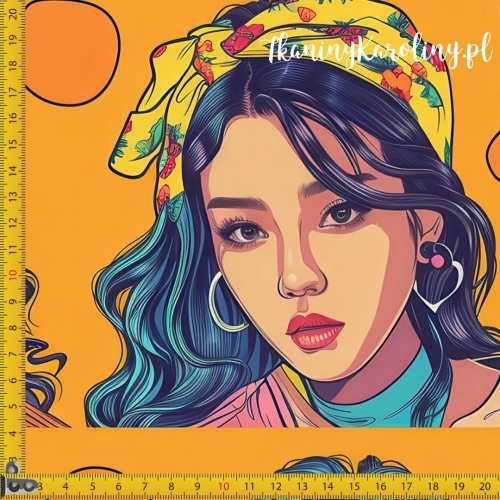 WELUR TAPICERSKI K-POP Dziewczyny K-POP w stylu pin-up na pomarańczowym tle