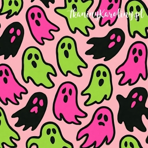 Panel wodoodporny, Neon Halloween - czarne, różowe i zielone duchy 50x50cm [6-8]