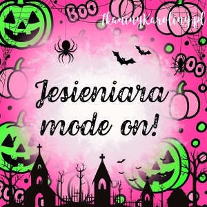 Panel wodoodporny, Neon Halloween - zielone dynie na różu (napis) 50x50cm [6-8]