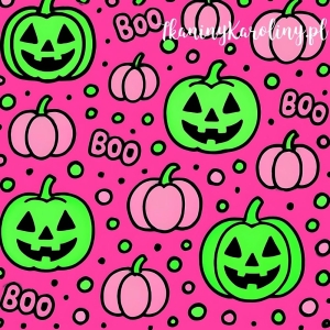 Panel wodoodporny, Neon Halloween - zielone dynie na różu 50x50cm [6-8]