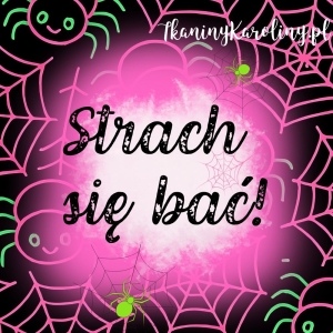 Panel wodoodporny, Neon Halloween - różowe pajęczyny i pająki na czarnym tle (napis) 50x50cm [6-8]