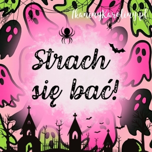 Panel welurowy, Neon Halloween - czarne, różowe i zielone duchy (napis) [6-8]