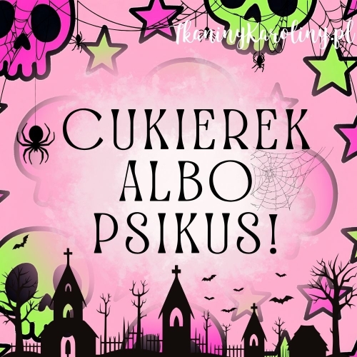 Panel welurowy, Neon Halloween - kolorowe czaszki na różu (napis)
