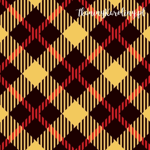 SOFTSHELL WODOODPORNY Krata szkocka, tartan - czarno-czerwone romby na żółtym tle