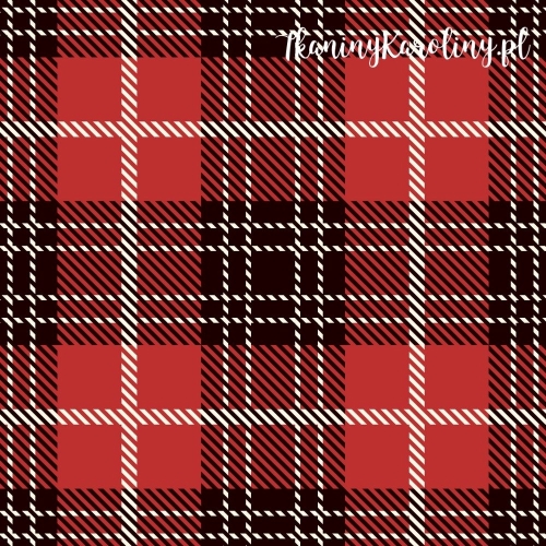 WELUR TAPICERSKI Krata szkocka, tartan - czerwień, czerń i biel - kwadraty