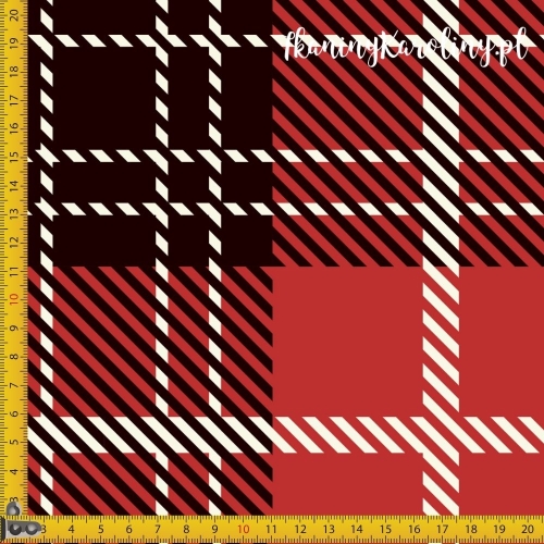 WELUR TAPICERSKI Krata szkocka, tartan - czerwień, czerń i biel - kwadraty