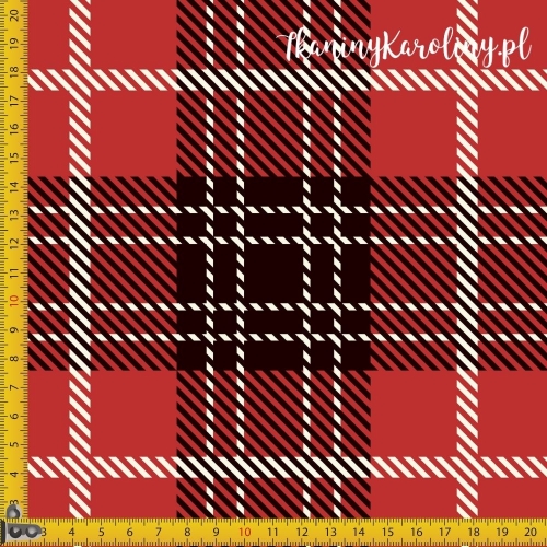 SOFTSHELL WODOODPORNY Krata szkocka, tartan - czerwień, czerń i biel - kwadraty