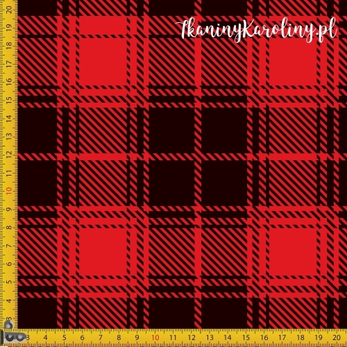 WELUR TAPICERSKI Krata szkocka, tartan - czerwień i czerń - kwadraty