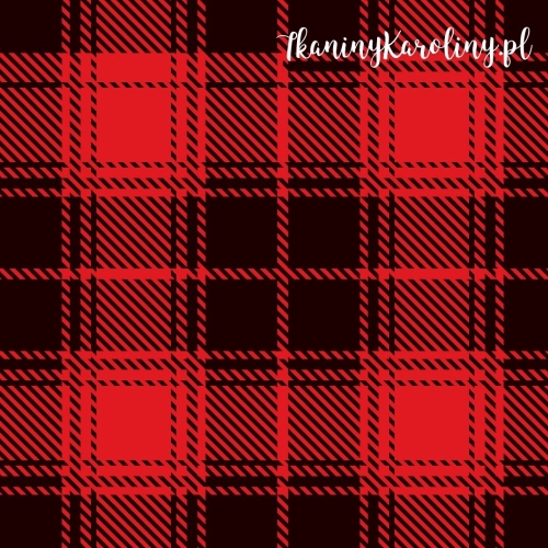 SOFTSHELL WODOODPORNY Krata szkocka, tartan - czerwień i czerń - kwadraty