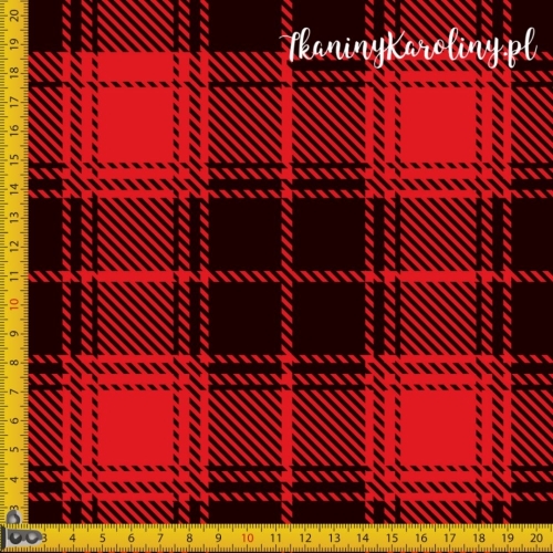 SOFTSHELL WODOODPORNY Krata szkocka, tartan - czerwień i czerń - kwadraty