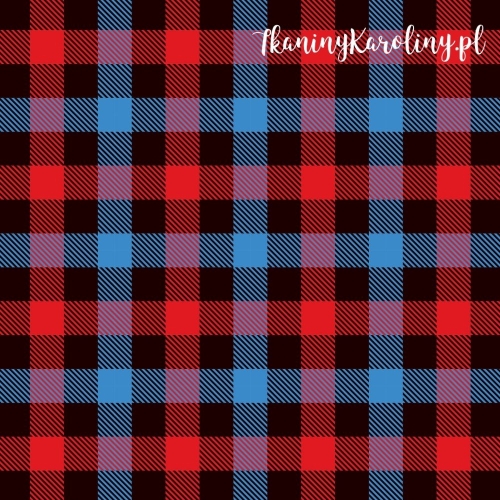 WELUR TAPICERSKI Krata szkocka, tartan - niebieskie, czerwone i czarne - kwadraty