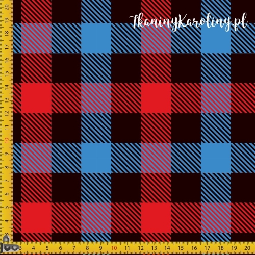 SOFTSHELL WODOODPORNY Krata szkocka, tartan - niebieskie, czerwone i czarne - kwadraty
