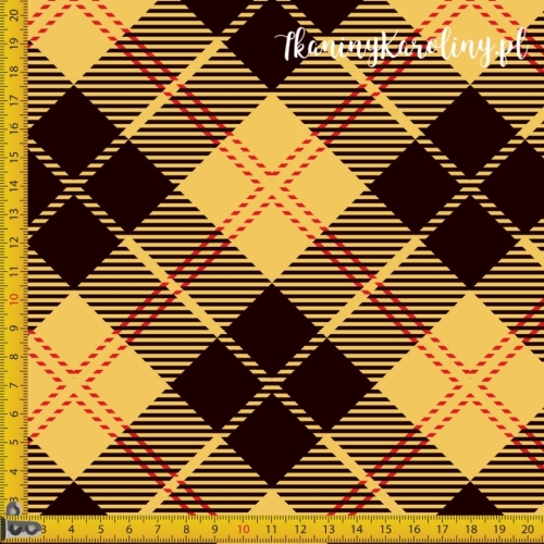 SOFTSHELL WODOODPORNY Krata szkocka, tartan - czarno-żółte romby na żółtym tle