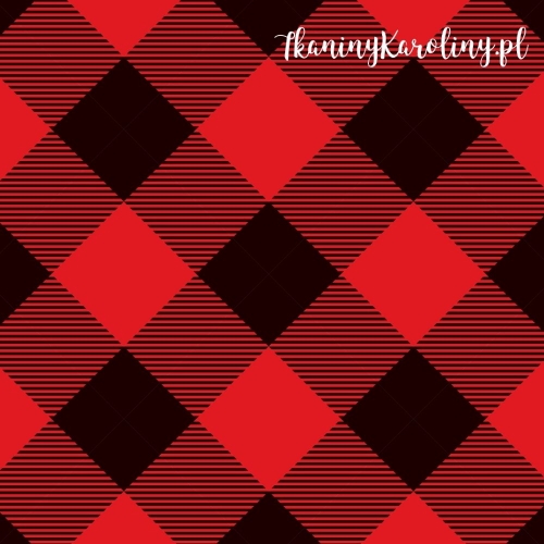 WELUR TAPICERSKI Krata szkocka, tartan - czerwono-czarne romby