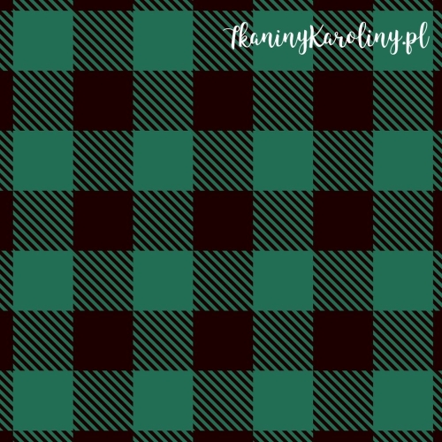 WELUR TAPICERSKI Krata szkocka, tartan - zielono-czarne kwadraty