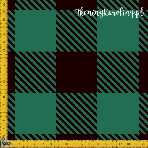 WELUR TAPICERSKI Krata szkocka, tartan - zielono-czarne kwadraty