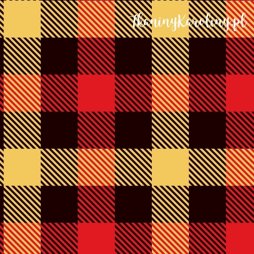 TKANINA WODOODPORNA OXFORD Krata szkocka, tartan - żółte, czarne i czerwone kwadraty