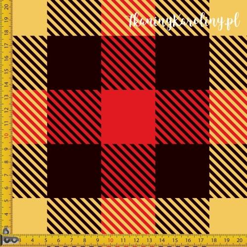 WELUR TAPICERSKI Krata szkocka, tartan - żółte, czarne i czerwone kwadraty