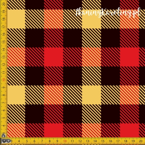 SOFTSHELL WODOODPORNY Krata szkocka, tartan - żółte, czarne i czerwone kwadraty