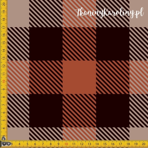 SOFTSHELL WODOODPORNY Krata szkocka, tartan - brązowe, beżowe i czarne kwadraty