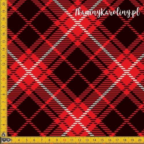 TKANINA WODOODPORNA OXFORD Krata szkocka, tartan - czerwień, czerń i biel - romby [6-8]