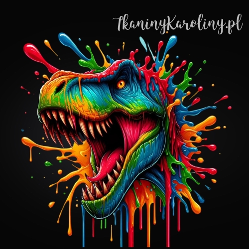 Panel welurowy - neonowy T-Rex na czarnym tle [6-8]
