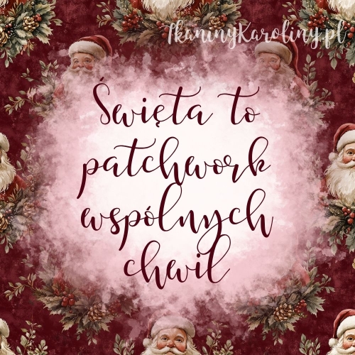 Panel welurowy - Święty Mikołaj na bordowym tle, na wieńcu i szyszki [6-8]