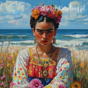 Panel wodoodporny - Frida Kahlo - na tle morza, kwietna łąka [6-8]
