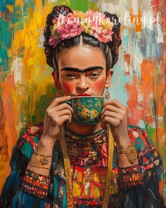Panel wodoodporny 40x50cm - Frida Kahlo - z turkusową filiżanką [6-8]