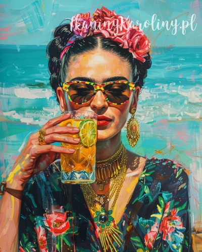 Panel wodoodporny 40x50cm - Frida Kahlo - koktajl w słońcu nad morzem [6-8]